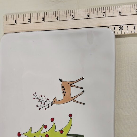 LANG Ceramic Rectangular Whimsy Winter Platter Hand Painted Christmas Snowman - Picture 11 of 11